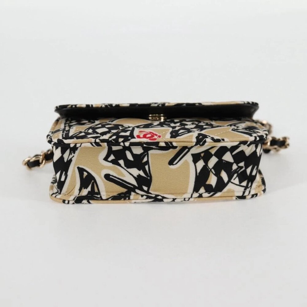 CHANEL Matelasse Checkered Flag Chain Shoulder Bag Nylon Beige CC Auth 125975M - Picture 6 of 16
